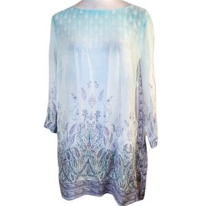 J Jill Womens Tunic Mini Dress Size Large Blue & Purple Artsy Beach Coastal Top